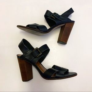 Topshop Black 4 Inch Heel Leather Sandal Size 7.5